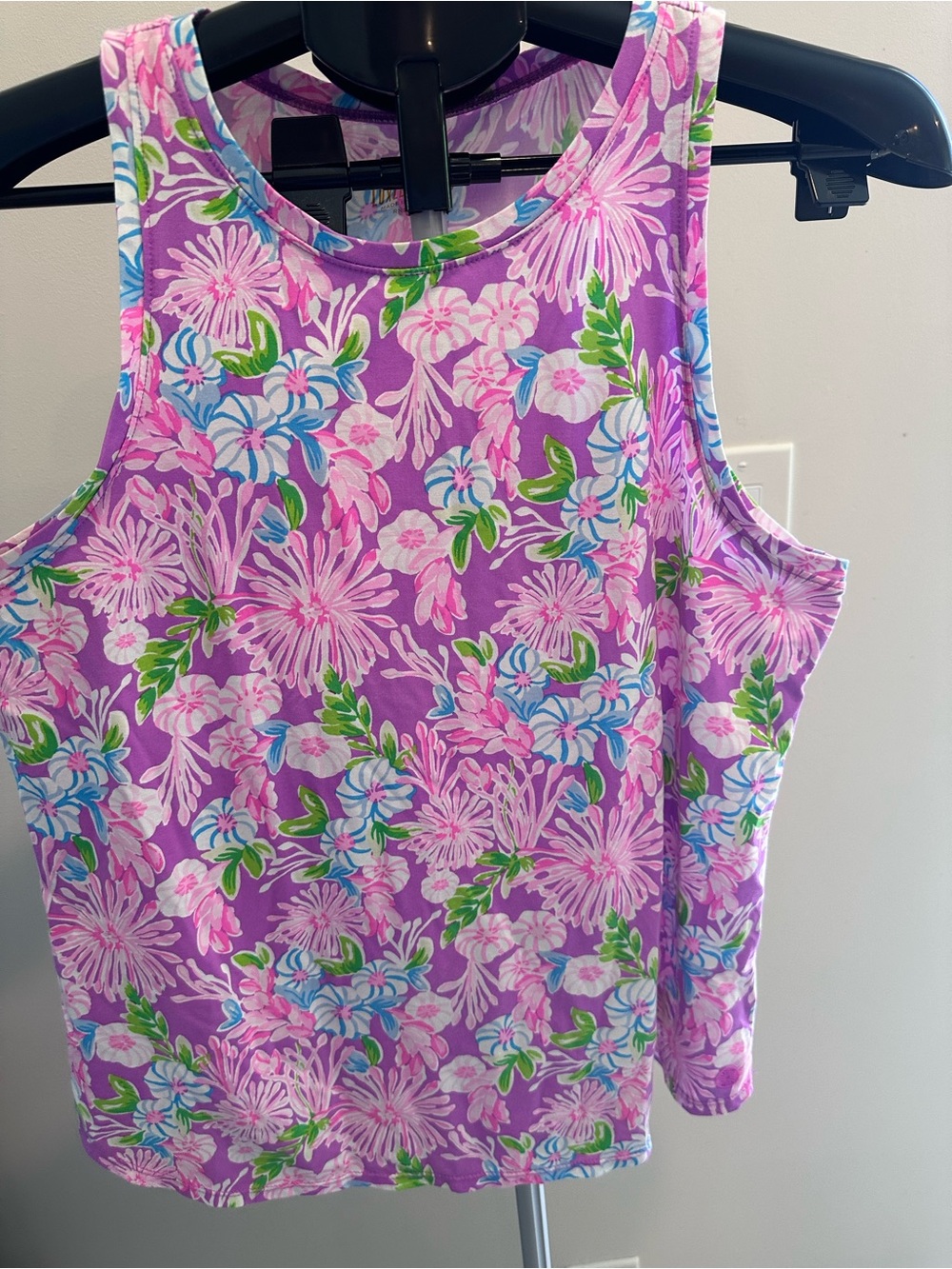 Lilly Pulitzer LUXLETIC Purple Floral Tank Top with Pink & Green Accents